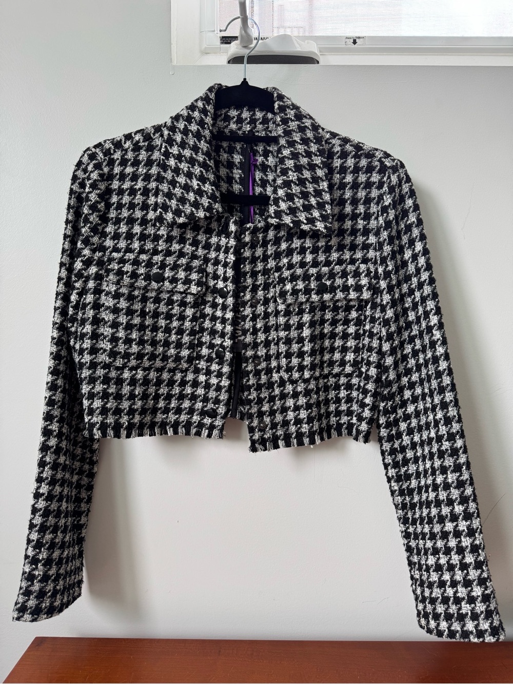 black and white houndstooth tweed cropped blazer new with tags